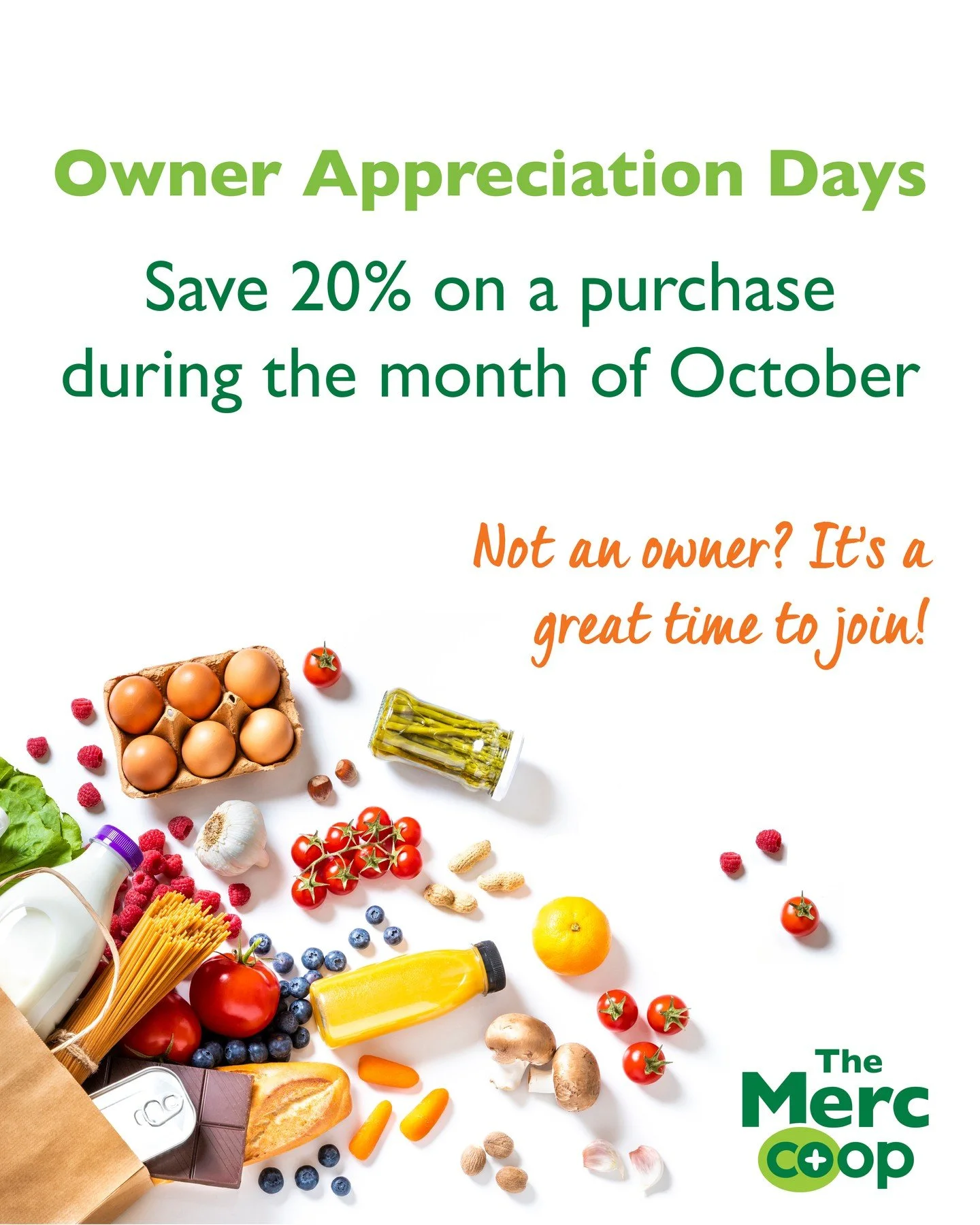 PSA - Owner Days are nearly here! Co-op owners save 20% off a shopping trip during the month of October, so stock up and save on all your favorite products!
And if you're not an owner yet, this is your sign to join - owners save more with deals thro