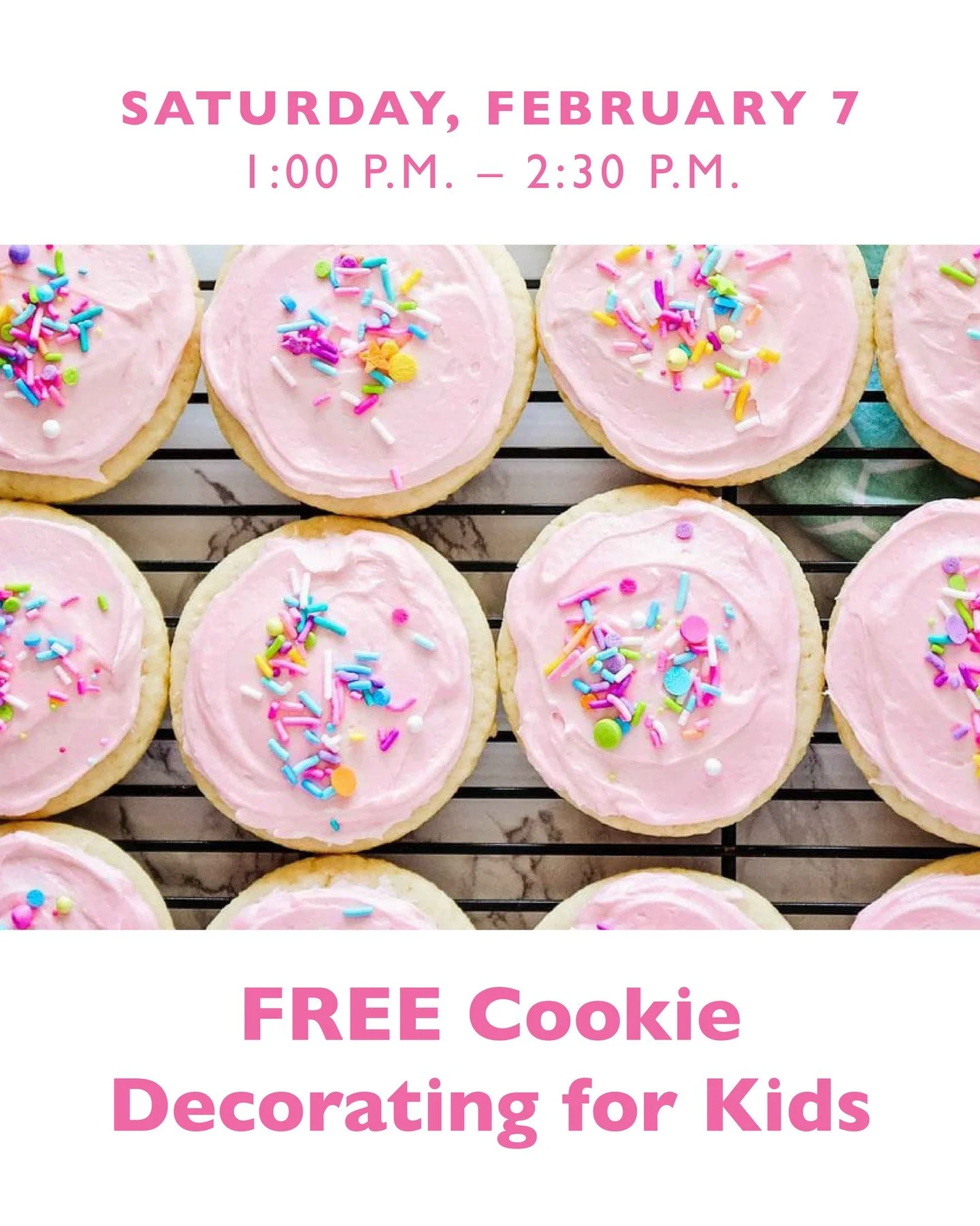 Drop in to the co-op classroom on Saturday, February 7 from 1:00 - 2:30 pm and decorate your own free sugar cookie! We&rsquo;ll provide the cookies, frosting, and sprinkles. Enjoy it yourself, or give it to someone special. 🍪💗