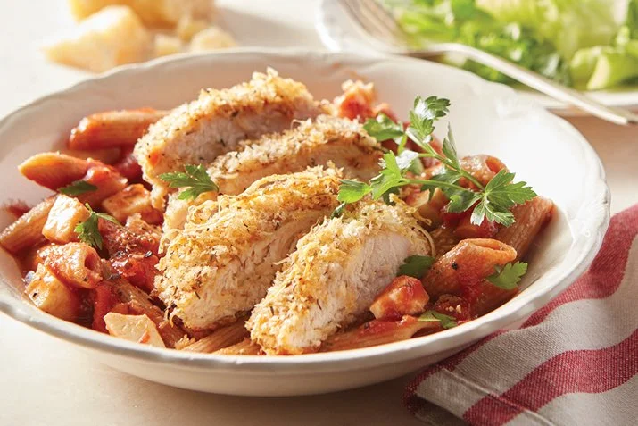 Chicken Parmesan with Penne and Mozzarella