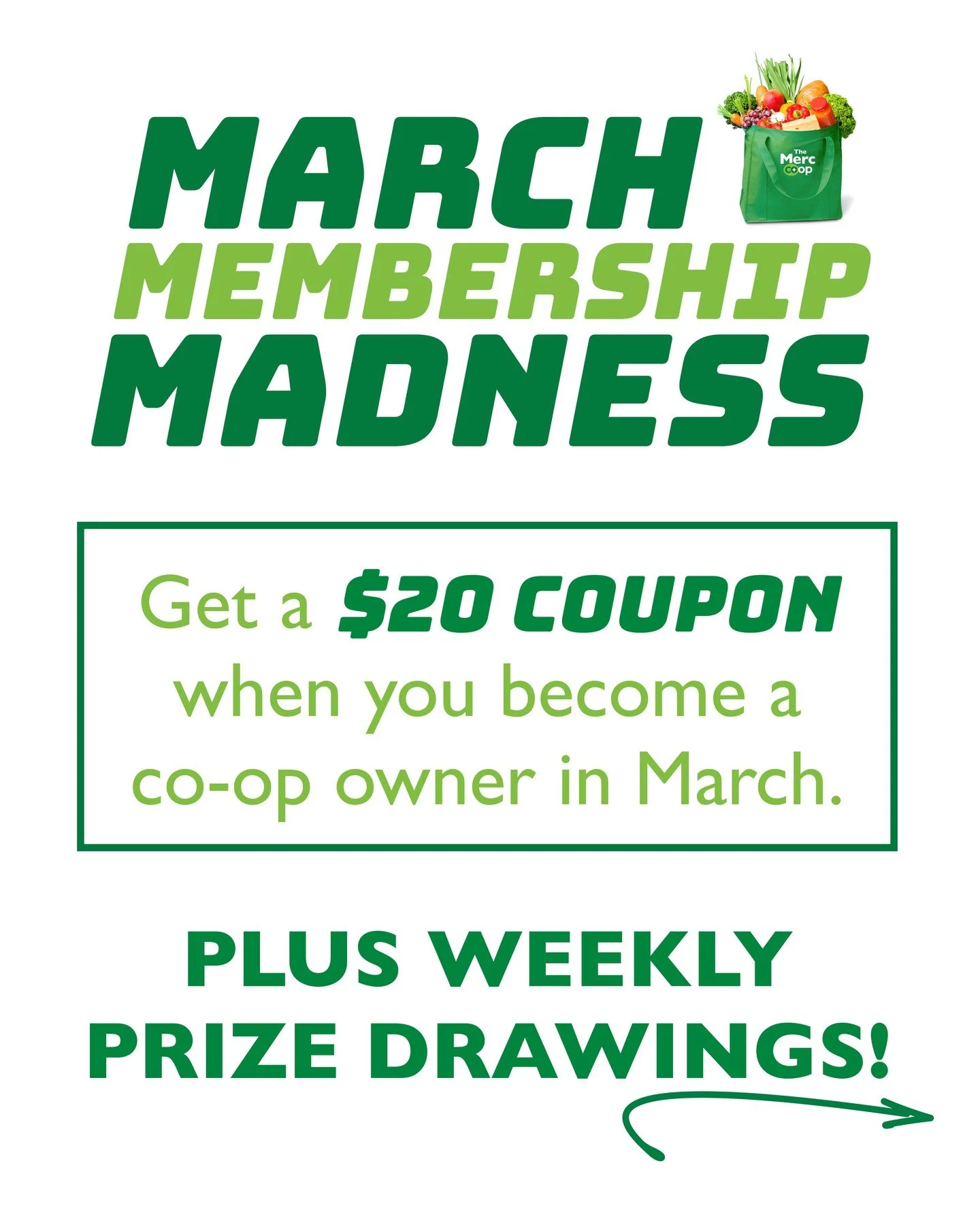 Thinking of becoming a co-op owner? This is your moment! All new owners in March receive a $20 coupon + automatic entries into weekly drawings for co-op gift cards! Join online or at any register!

Learn more about ownership at the co-op at the link 