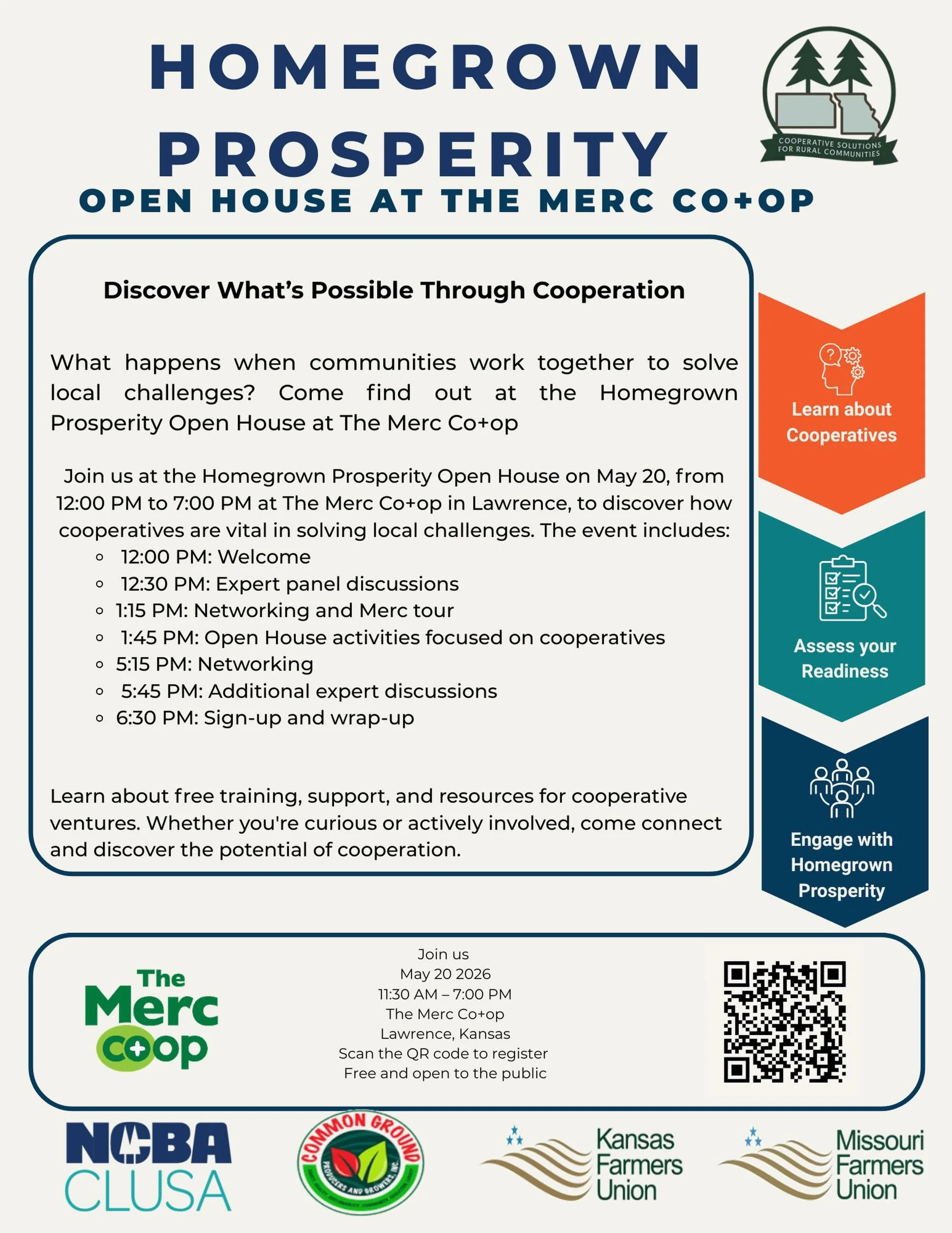 What happens when communities work together to solve local challenges? Come find out at the Homegrown Prosperity Open House at The Merc Co+op &mdash; where &ldquo;everyone can shop, anyone can own.&rdquo;

Join the Kansas and Missouri Farmers Unions,