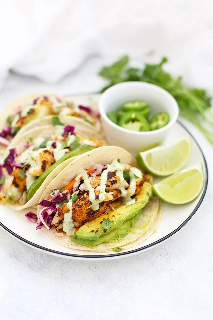 Fish Tacos with Honey Lime Cilantro Slaw