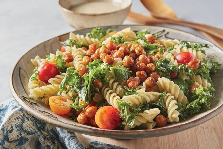 Kale Pasta Salad with Crispy Chickpeas