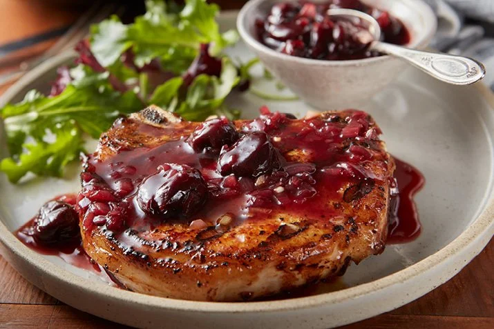   Grilled Pork Chops with Cherry Sauce    Get the recipe  
