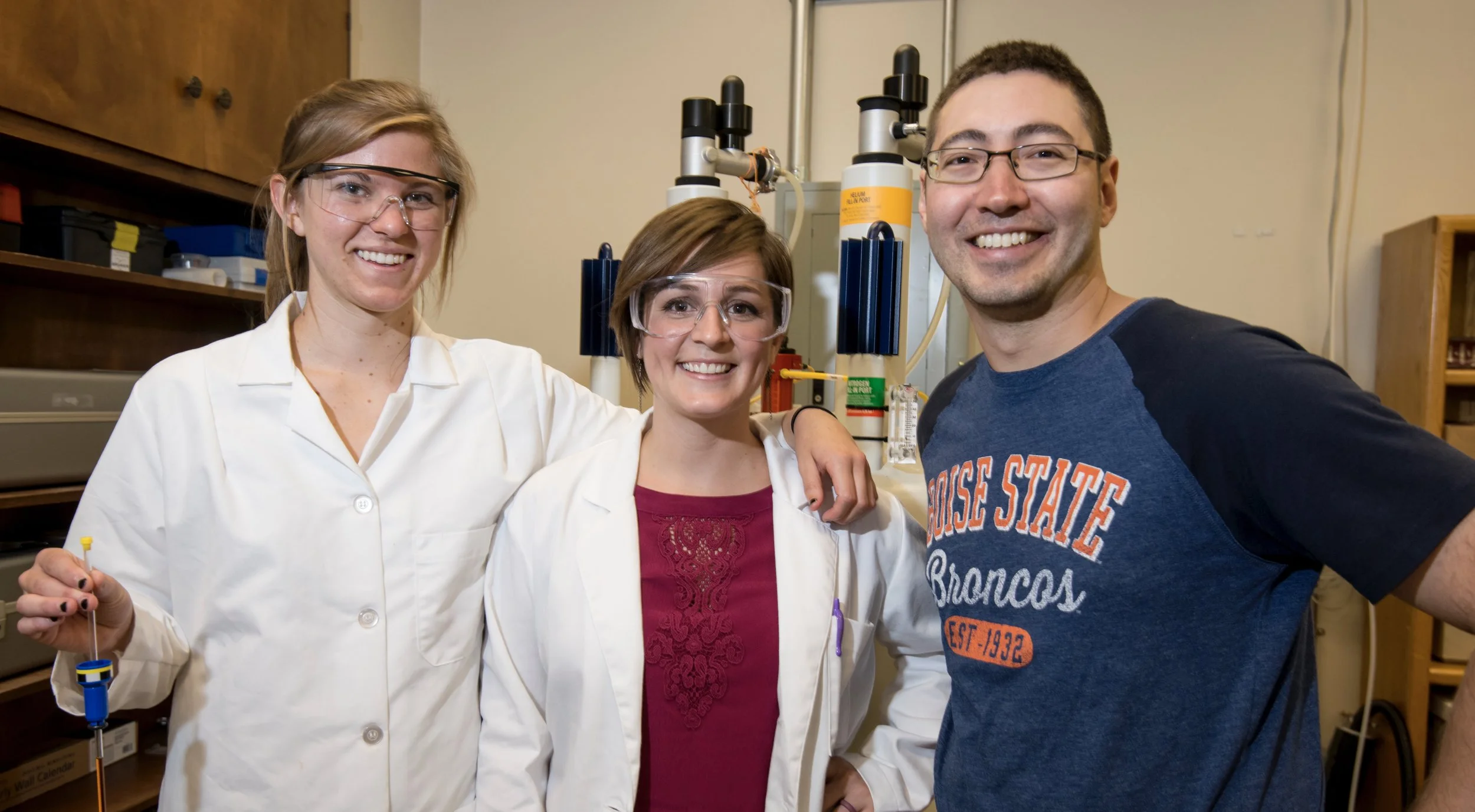 Alison, Melissa, and Mike in the NMR Facility in the Department of Chemistry and Biochemistry. Photo credit: Patrick Sweeney, BSU