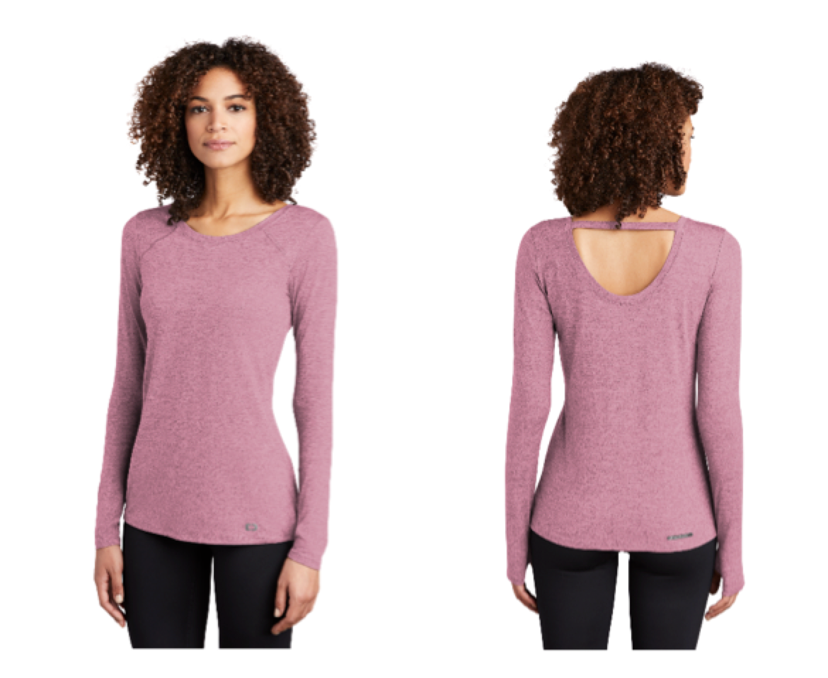 The OGIO Ladies Force Long Sleeve Tee retails for $29.99 plus decoration. Available sizes: XS-4XL