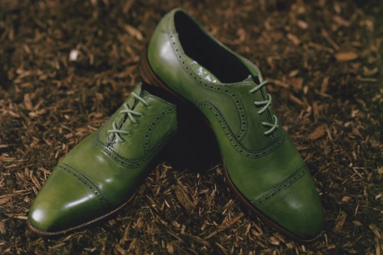 green emerald velvet dress Oscar Forest Green Patent Leather Wholecut Brogue Sneakers - Leather