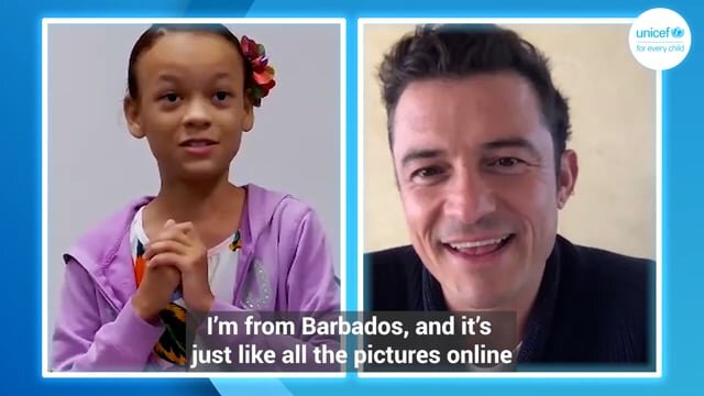 UNICEF - Orlando Bloom discusses sustainability with Maria from Barbados for World Children's Day.mp4