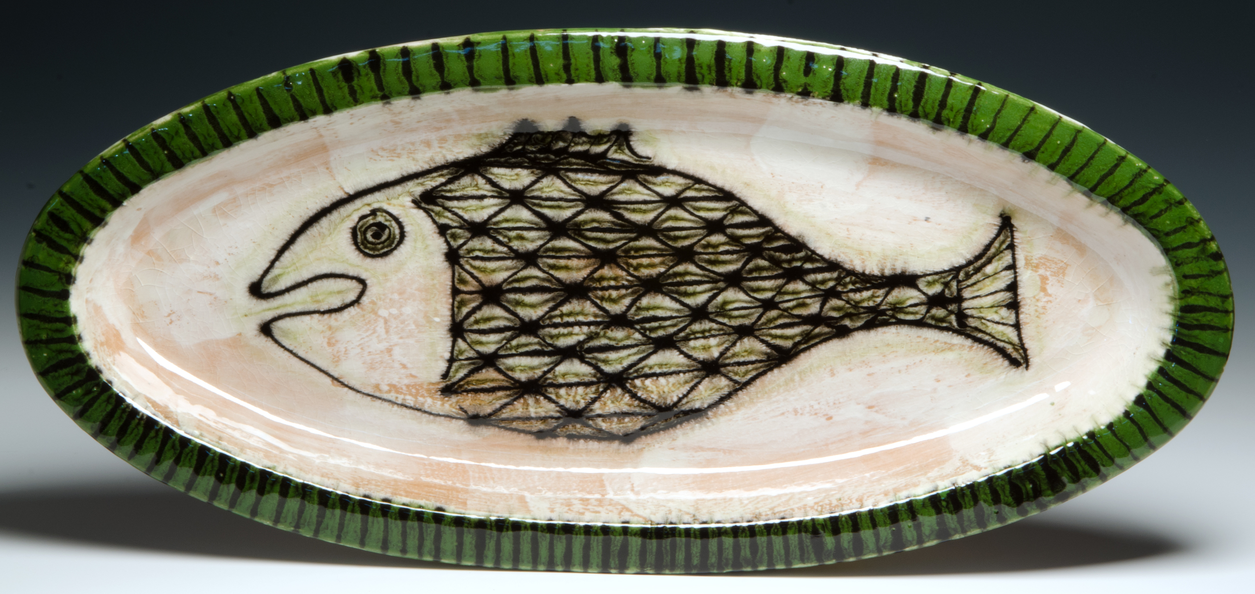  Fish Platter 2016, stoneware, slip , stain, glaze 23.5x11 inches 