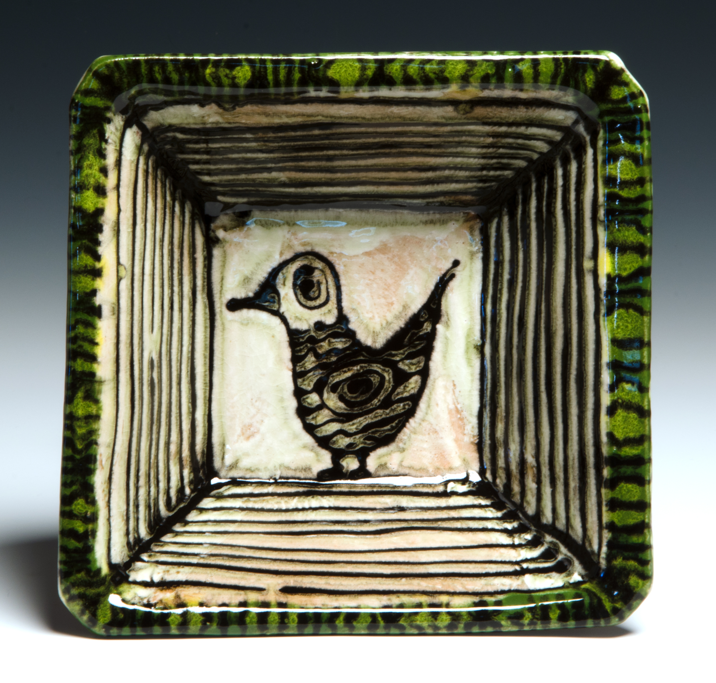  Small Square serving bowl, 2016, stoneware, slip, stain, glaze, 8x8x3 