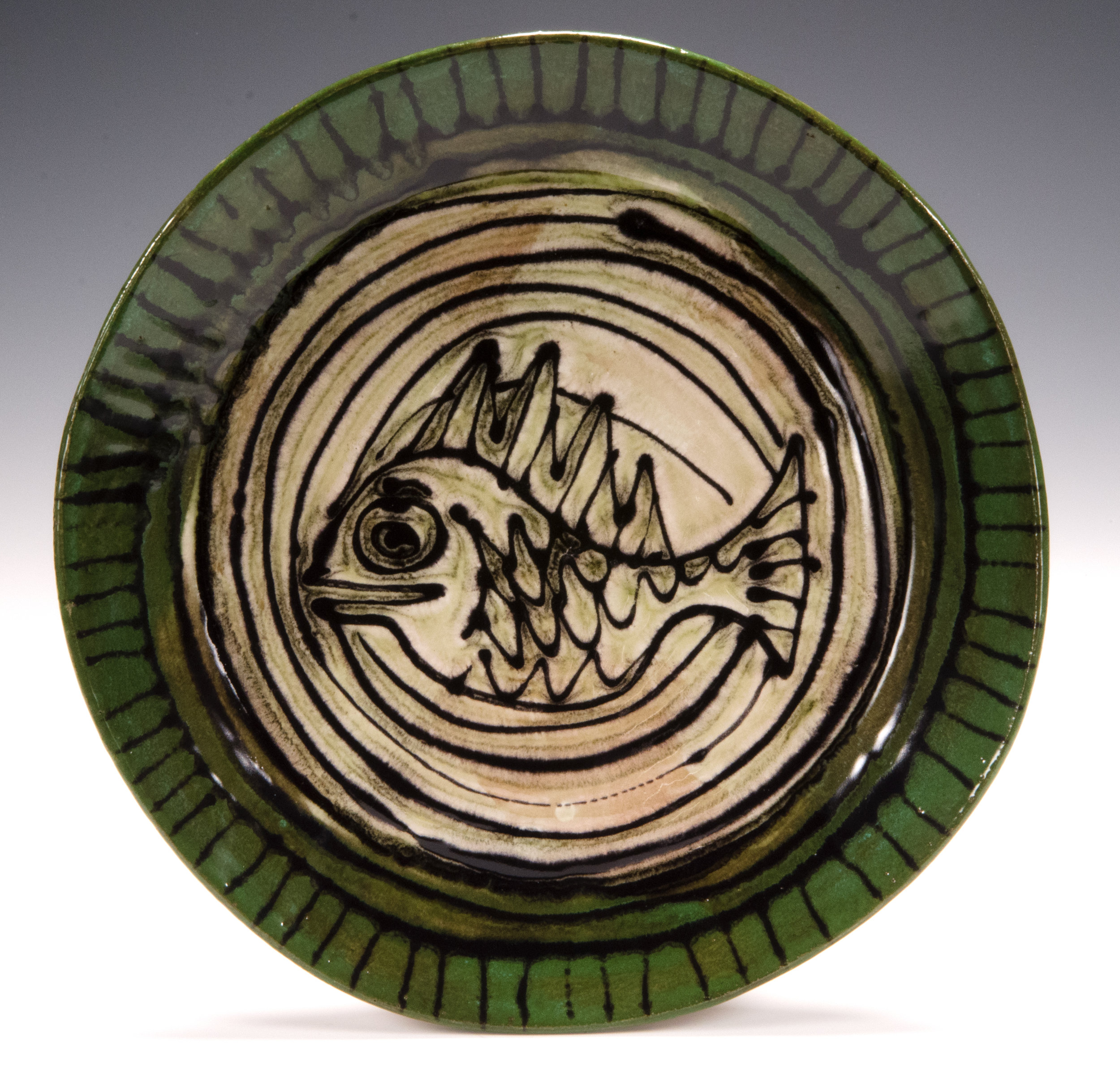  Dinner plate, 2016, slab made, stoneware, slip, stain, glaze 10.5 inches 