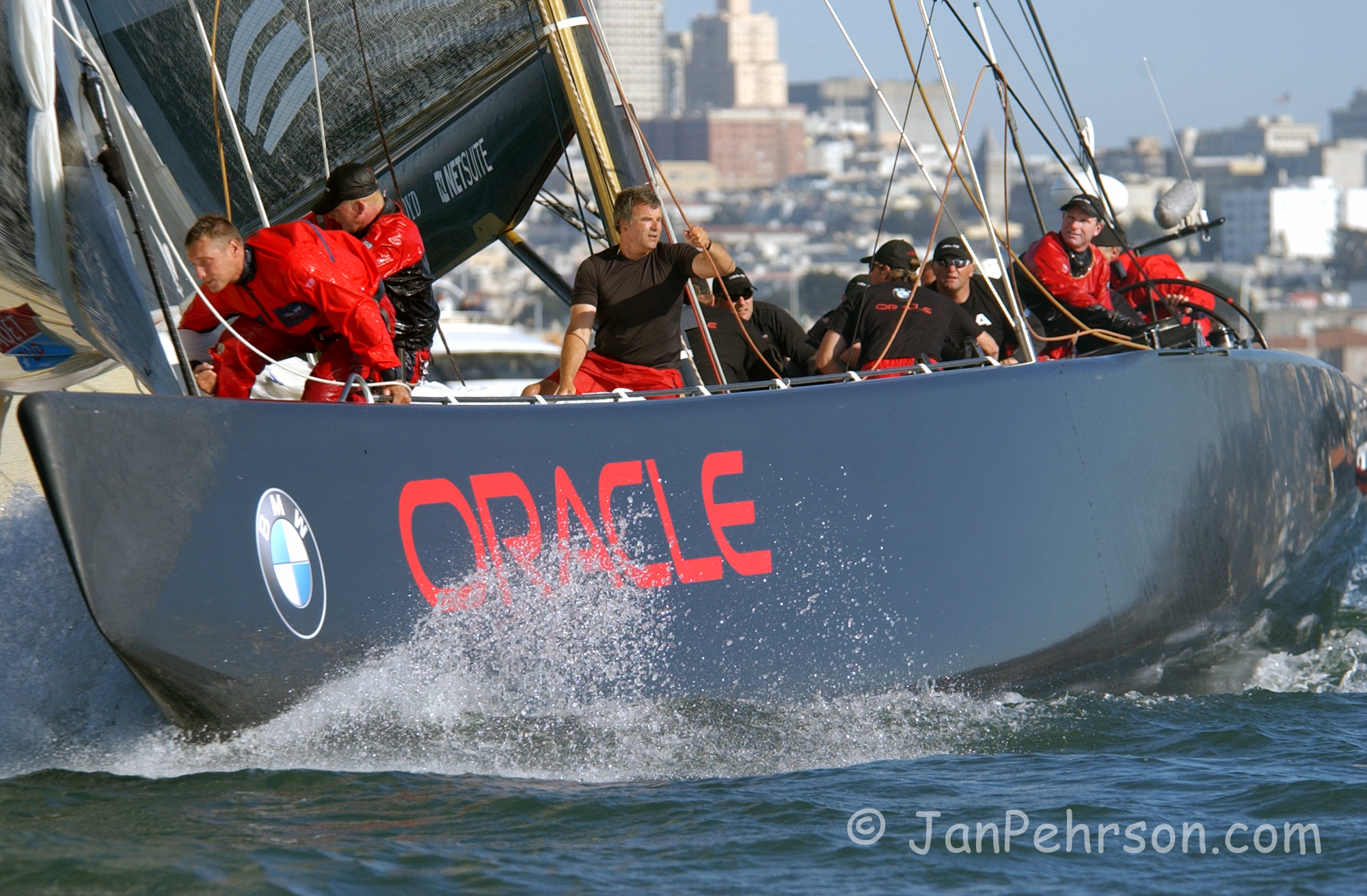 September 2003, San Francisco, CA, MOËT CUP, America’s Cup Winning Yacht Alinghi of Switzerland faces BMW Racing (Oracle) of the USA on the San Francisco Bay (0400)