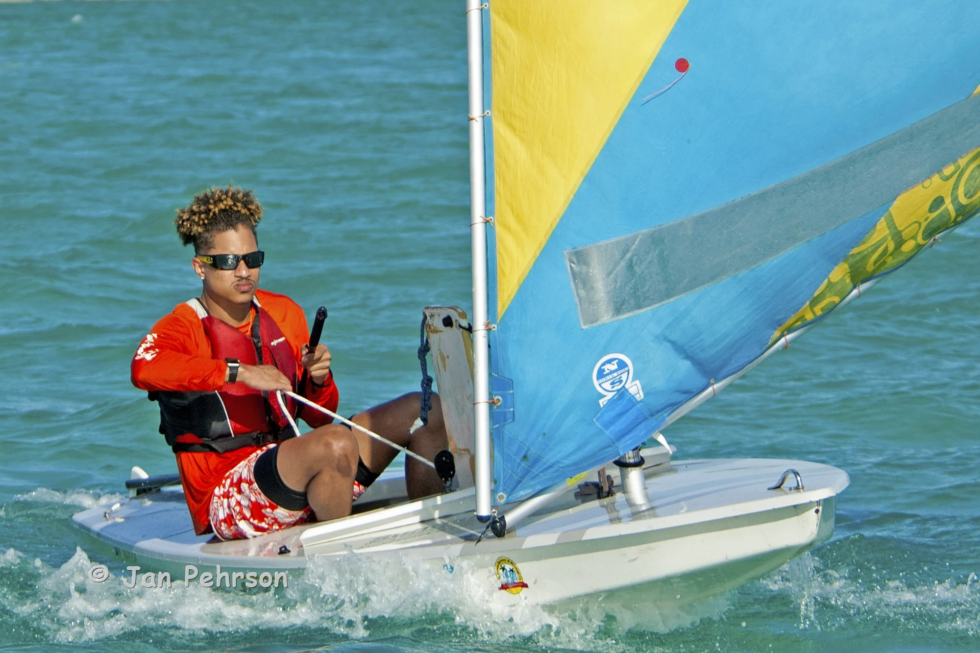 June 2018, Salt Point, Long Island, Bahamas, Long Island Regatta, Day 2, Sunfish - Brandon Thomas (1295)