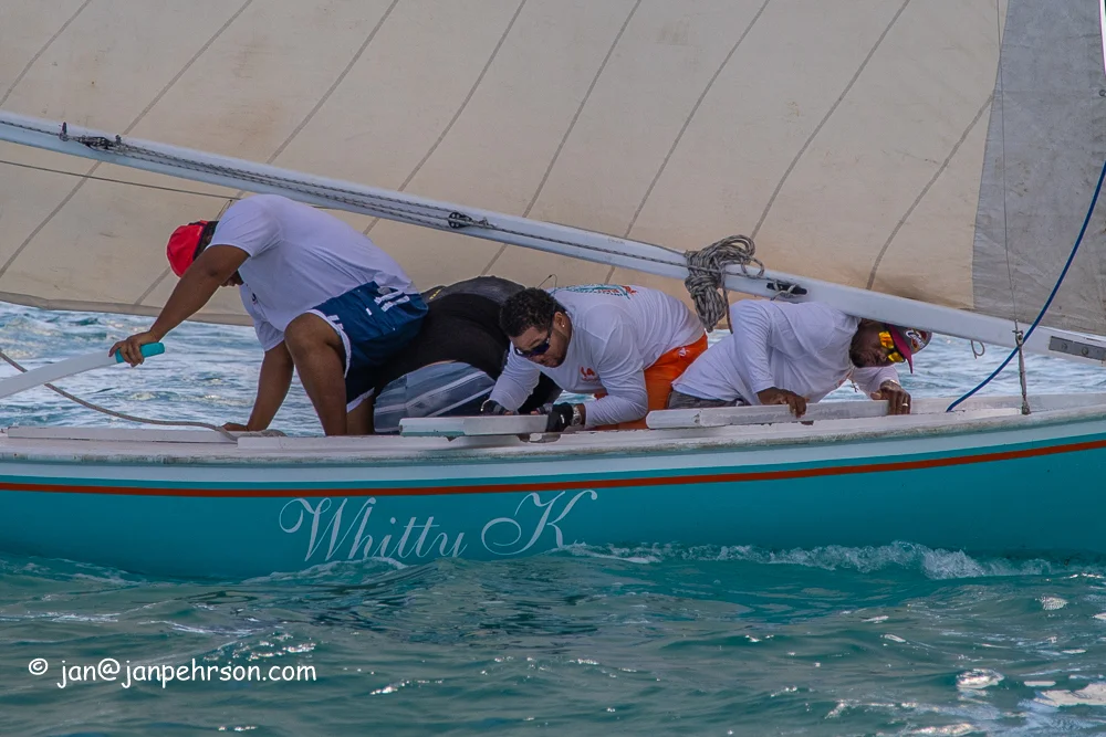April 2019, George Town, Exuma, Bahamas, Family Island Regatta Day 1 Cup Race, C-Class, Whitty K, 1st in Class (0121)