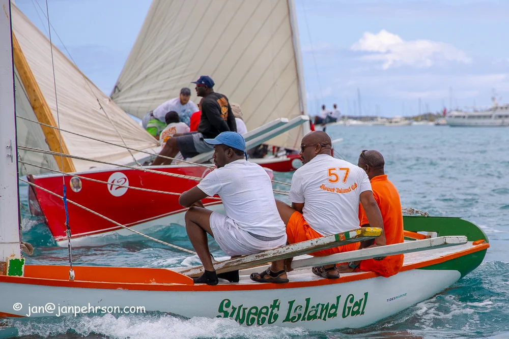 April 2019, George Town, Exuma, Bahamas, Family Island Regatta Day 1 of Championship, C Class, Sweet Island Gal (0208)