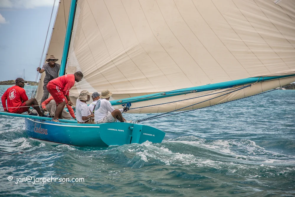 April 2019, George Town, Exuma, Bahamas, Family Island Regatta Day 1 of Championship, B Class, Eudeva (0543)