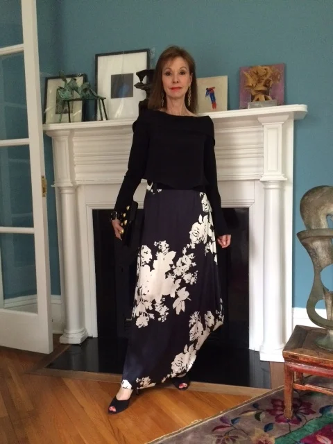 Lucy Reitzfeld in silk "Aubrey skirt and silk 4-ply and chiffon top