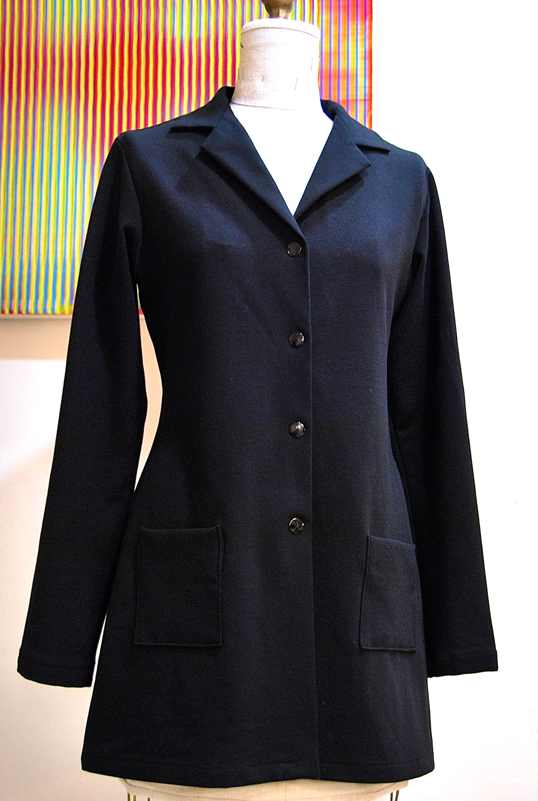 Ponté knit Jacket with snap closure for client - painting by Taro Suzuki