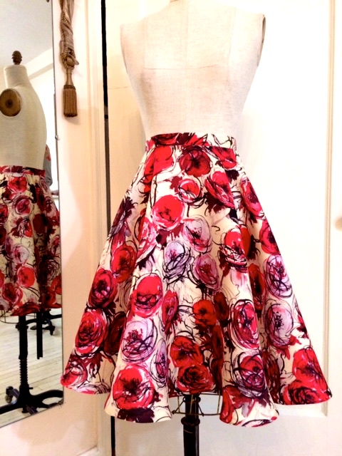 Red Flowers Silk Gazar Skirt for client