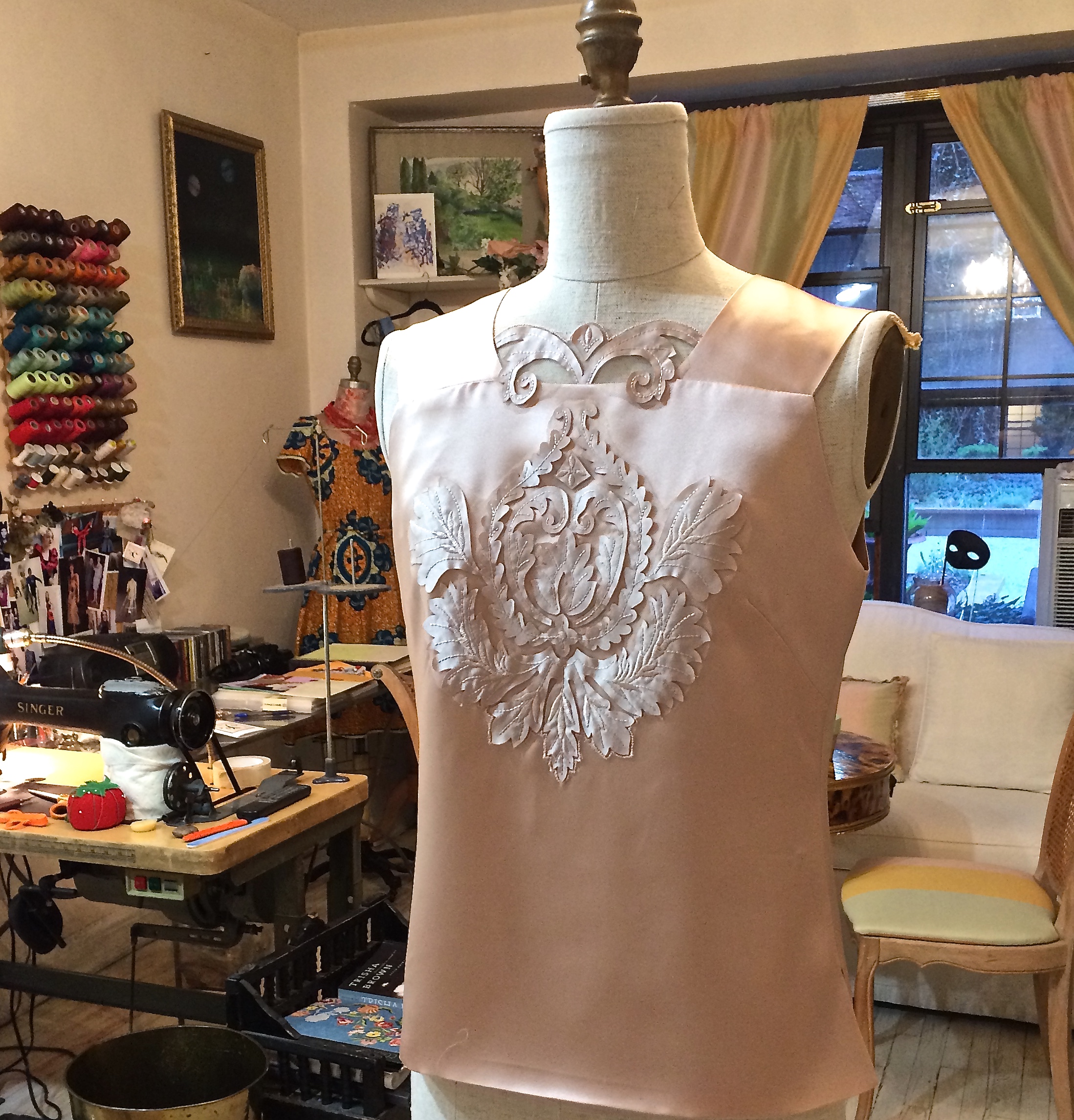 Appliqué on silk charmeuse 