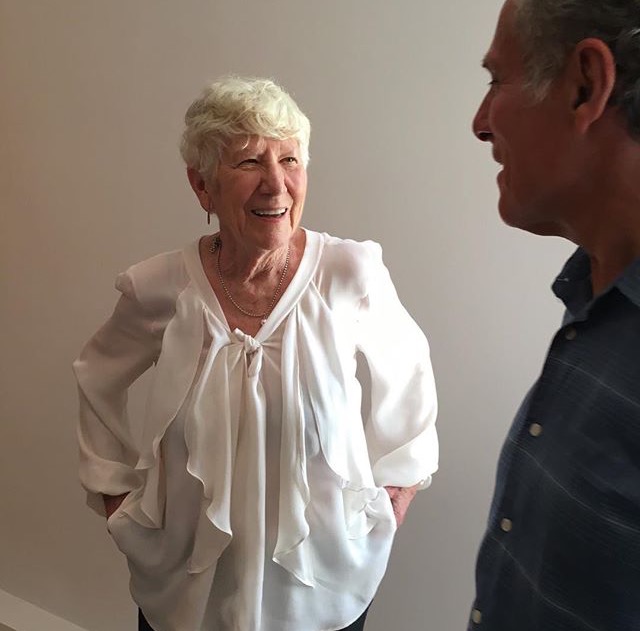 Mary Heilmann wearing Elizabeth Cannon blouse at her opening at the Dia Dan Flavin Art Institute in Bridgehampton photo: Jill Levine