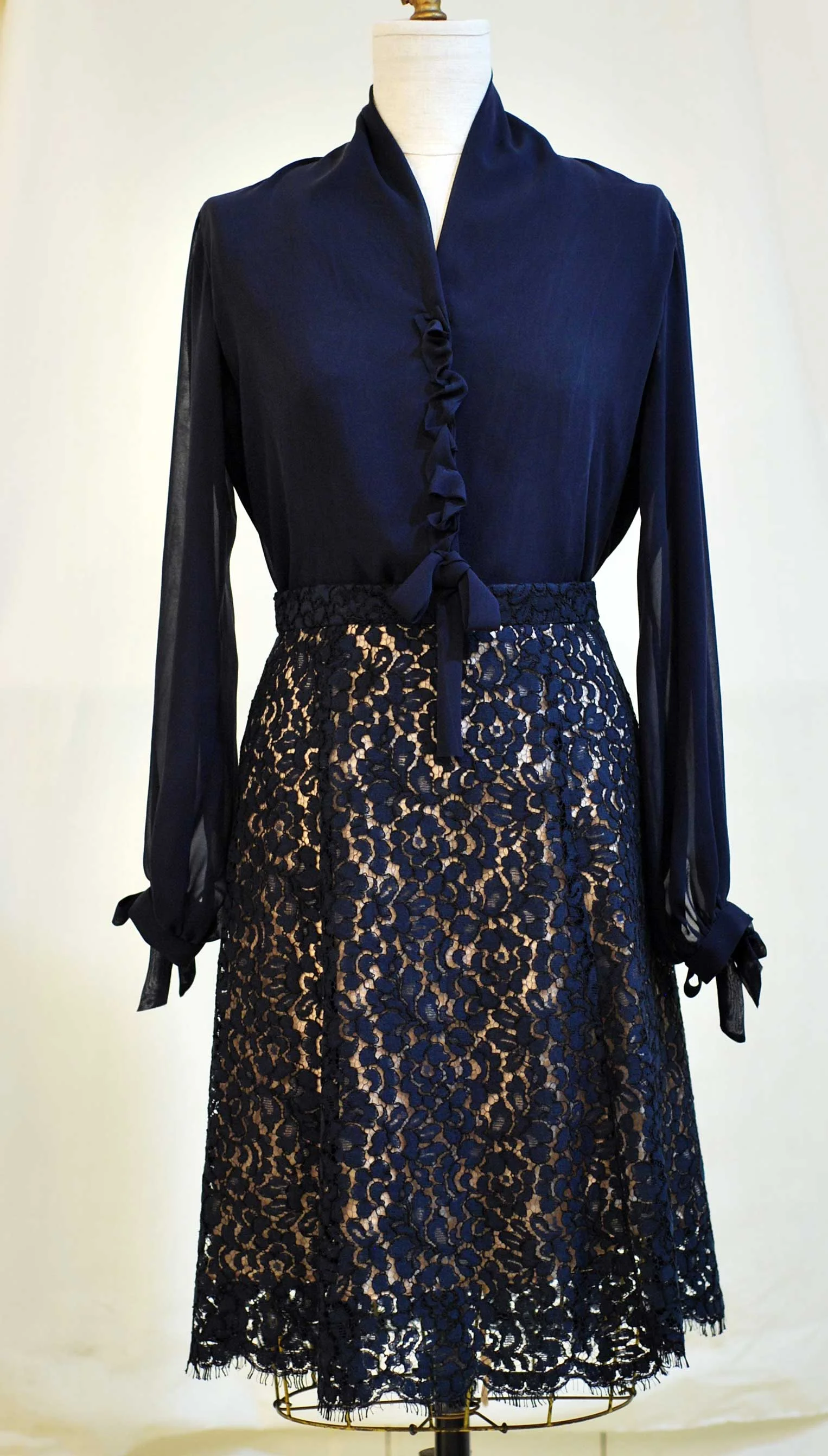 Navy Silk chiffon blouse and Navy lace skirt - sold
