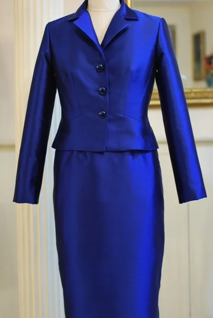 Blue silk and wool cocktail suit - sold - Special Order - contact me on contact page for details