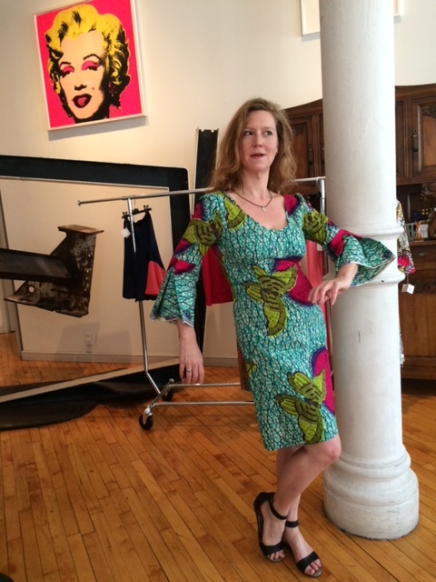 African Dutch wax-print dress with kimono sleeve