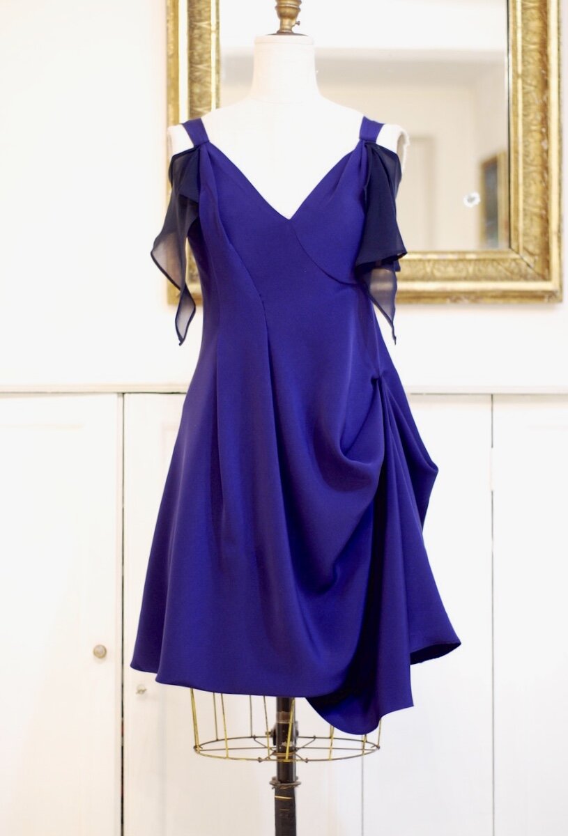 Draped 4 ply silk dress, silk chiffon scarf sleeve and lining - sz 6-8 - $950. Now $550. ON SALE $475. SOLD