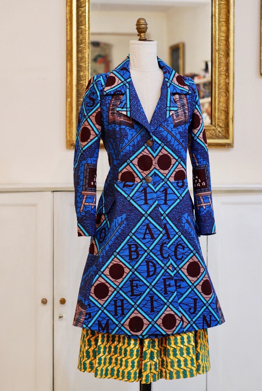  Wax print  Alphabet  coat/dress - size 8 - cotton, lined in rayon bemberg - $1,200.  now $450- SOLD 