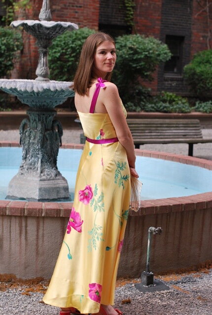 Silk satin Poppies bias gown - hand-painted - with optional belt - $1,500. SOLD