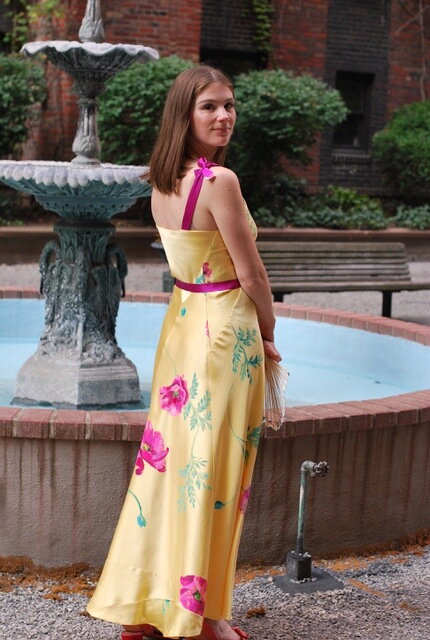  Silk satin Poppies bias gown - hand-painted - with optional  belt - $1,500.   SOLD  