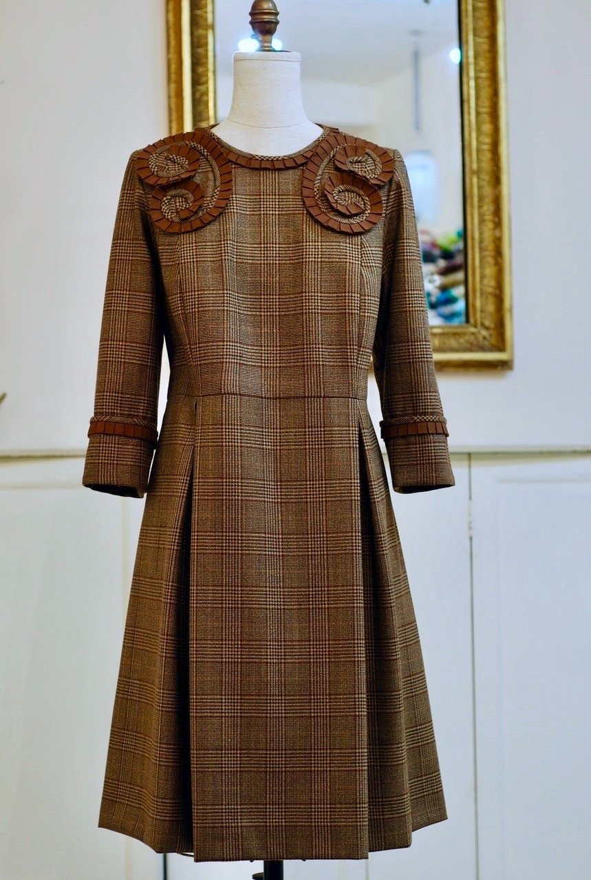  wool plaid dress with pleated ribbon detail - for client 