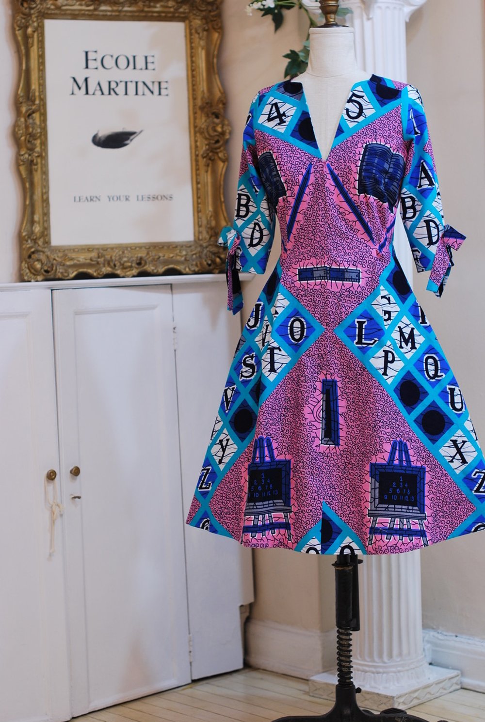 Vlisco letters and numbers cotton print dress - sz 8-10  - machine washable  - $675- SOLD