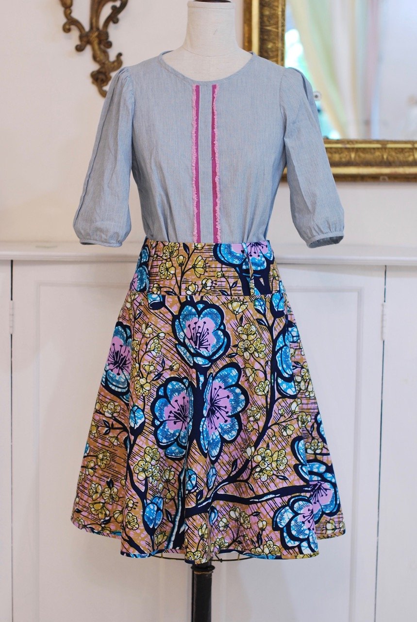 Japanese cotton blouse sz 6 - $575. wax- print skirt made for client