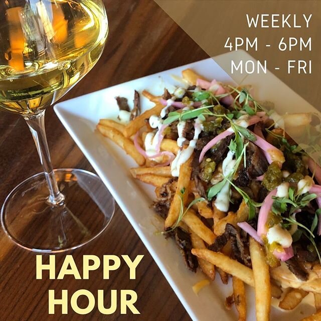 HAPPY HOUR IS BACK!🤗 Brisket fries &amp; a glass of Chardonnay? Yes please! New offerings &amp; classic favorites. Make us your 4 o&rsquo;clock habit 😎🍷🍟