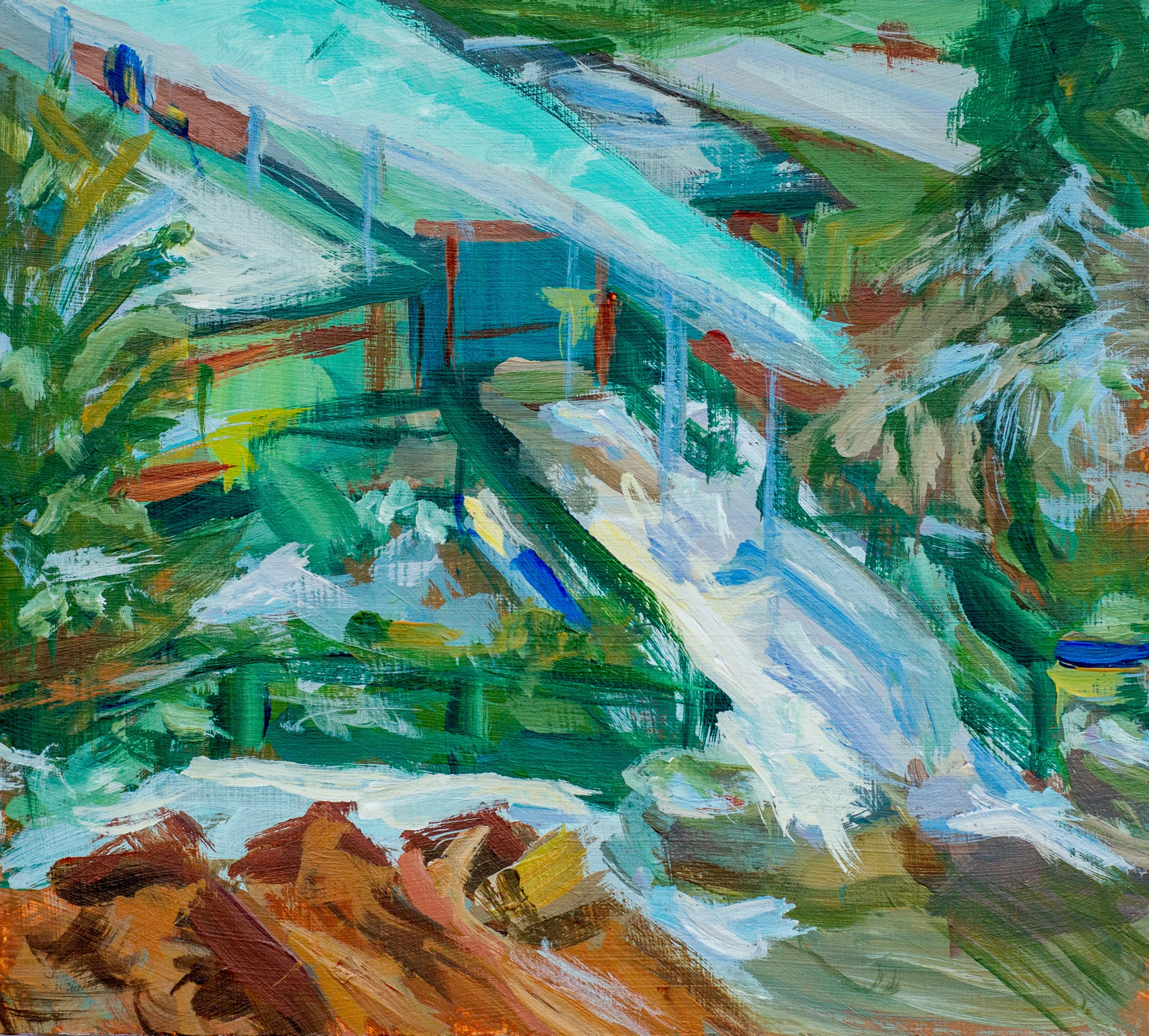 Uitzicht vanuit atelier op Papiermolenzwembad II