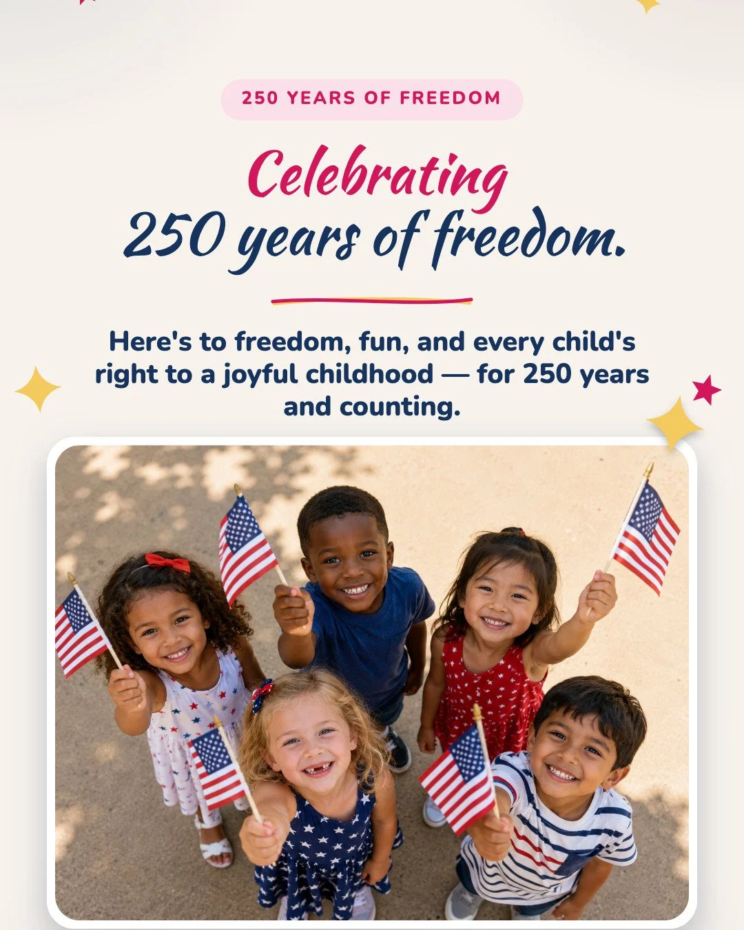 Celebrating freedom, childhood, and the joy every child deserves.
Here&rsquo;s to 250 years &mdash; and to building a future where every child can thrive.

#Happy250th #AmericaCelebrates #EveryChildThrives
#SuzanHughesEducationFoundation #ChildhoodMa