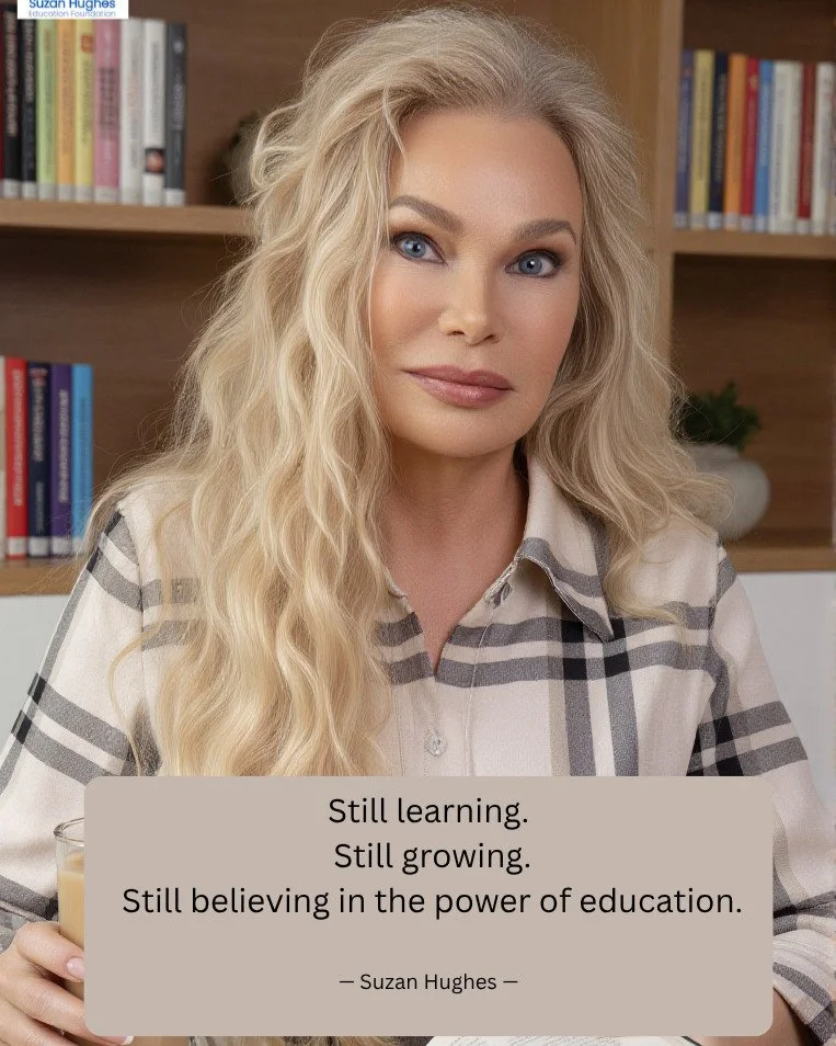 Still learning. 
Still growing. 
Still believing in the power of education. 

&mdash; Suzan Hughes &mdash;

#SuzanHughesEducationFoundation #EducationMatters #LifelongLearning #EmpowerThroughEducation #BrighterFutures