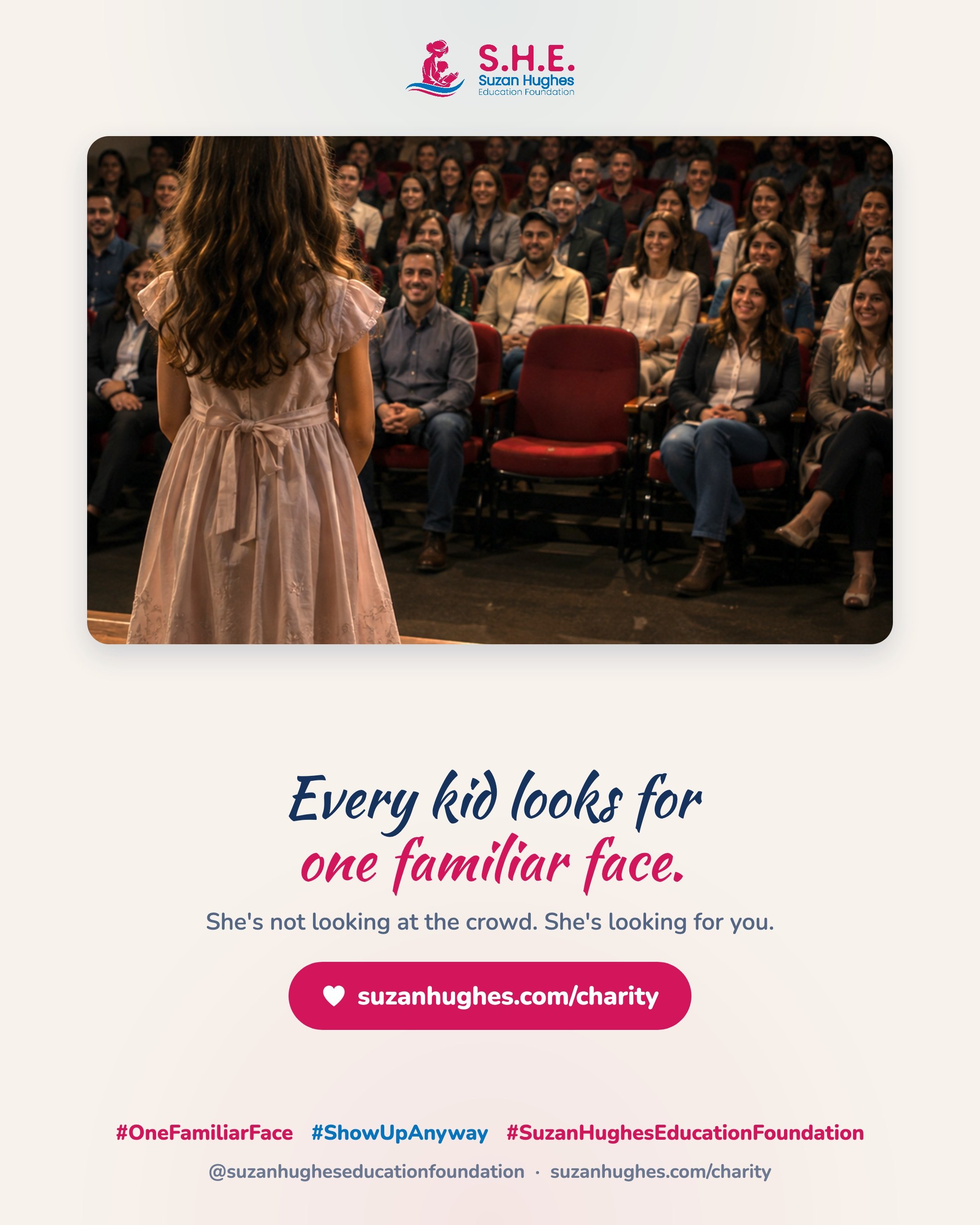 A room full of people, and she's looking for one.

A lot of kids in foster care get up on that stage and nobody they know is out there.

If you know one with a school play coming up, go. Sit where she can see you.

#OneFamiliarFace #ShowUpAnyway #Suz