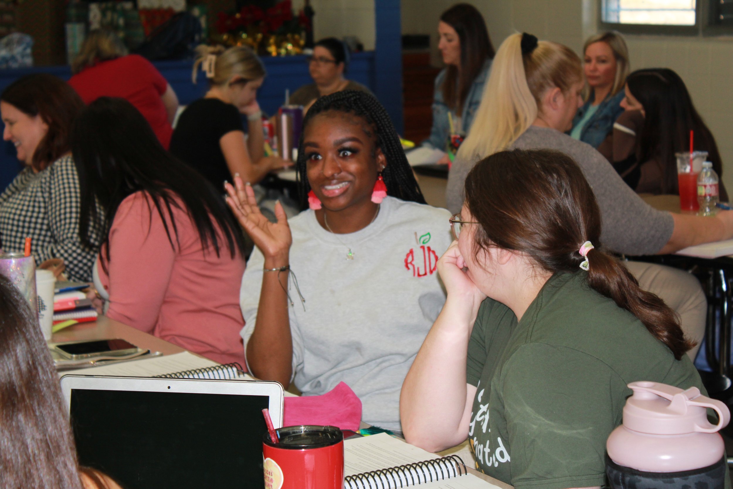  Bayou L’Ourse Primary 2nd Grade Math Teacher Rose Jamison, left, discusses ways to incorporate phonics instruction into their daily lessons. Also pictured, right, is Bayou L’Ourse Primary 2nd Grade ELA Teacher Heather Bond. 