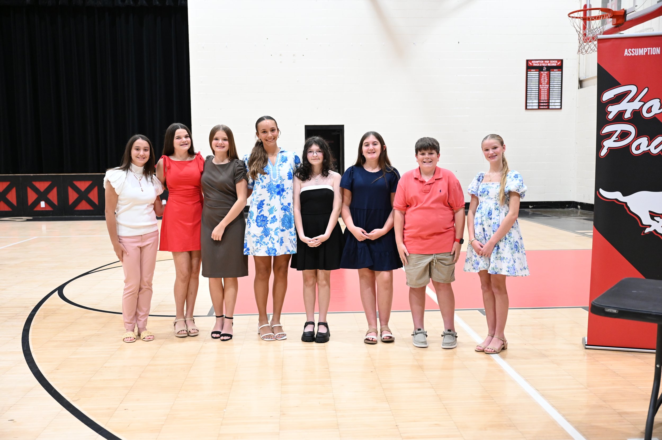 The students inducted as executive members of the Assumption 7th &amp; 8th Grade Academy Beta Club are pictured left to right: Adalyn Talbot, Madison Richard, Annabelle McGuyer, Paisley Guillory, Caroline Gregoire, Addilyn Cousin, Jaxson Breaux, and