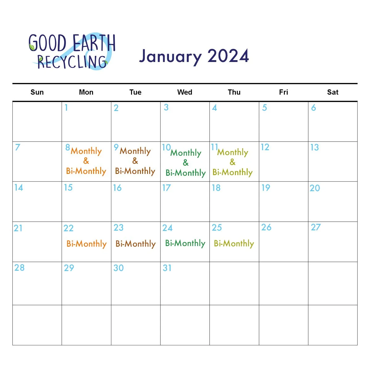 Good Earth Recycling Abilene Recycling Service Calendar