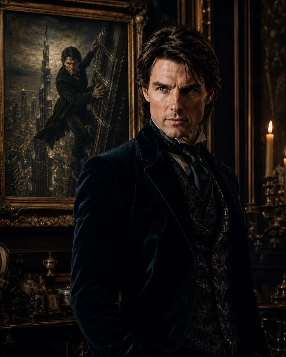 KI-generiertes Mockup von Schauspieler Tom Cruise in der Rolle des Dorian Grey. Parodie des Satire-Lexikons Das Letzte Level.