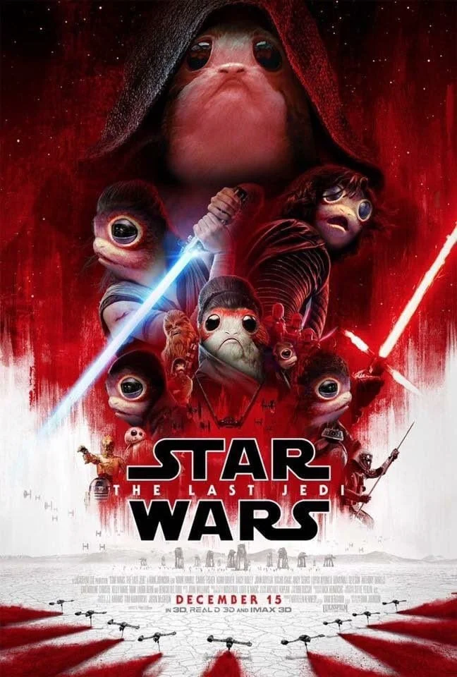 Meme des Posters von "Star Wars: Die Letzten Jedi" mit Porgs anstelle der Hauptfiguren. Bildmontage aus Das Letzte Wiki.