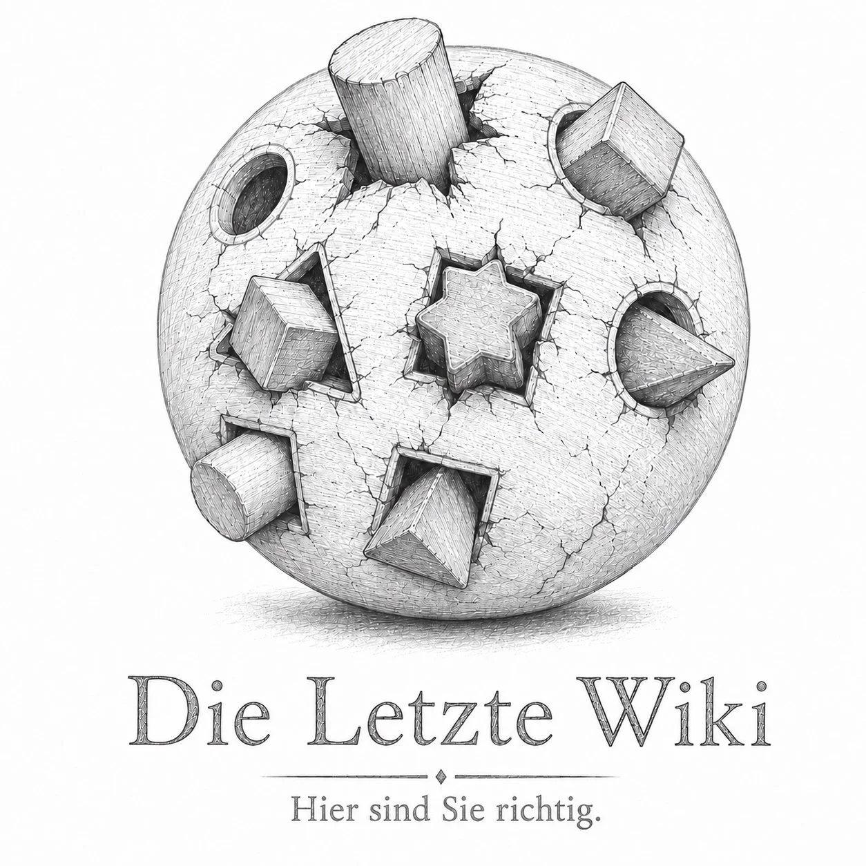 Logo von "Die Letzte Wiki" aus dem satirischen Lexikon Das Letzte Wiki. Parodie des Logos der Wikipedia.