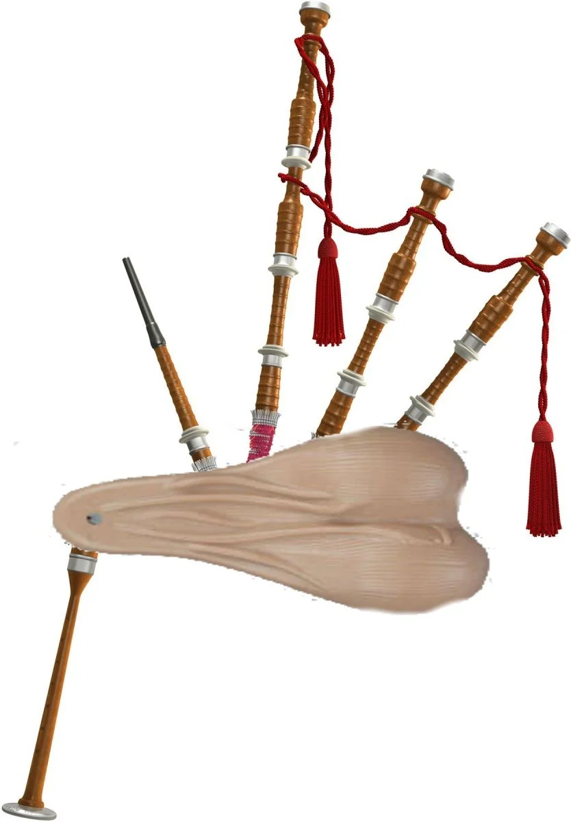 Satirische Bildmontage eines Dudelsacks mit einem ledrigen Korpus, der an überdimensionierte Hoden erinnert. Parodistische Abbildung aus Das Letzte Wiki.