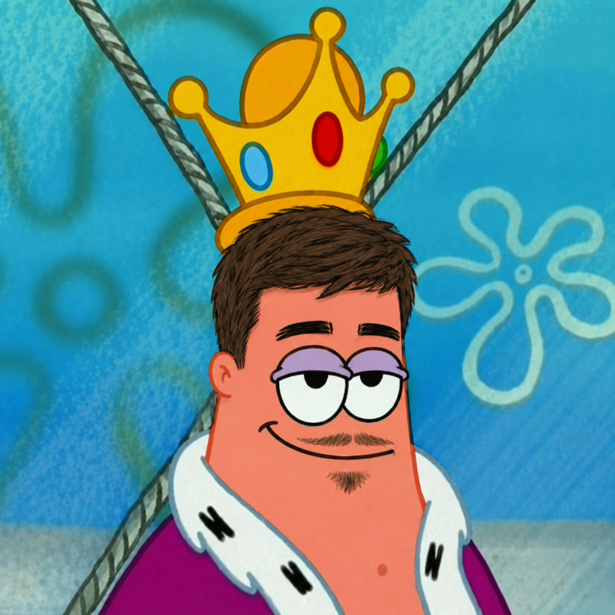 KI-generierte Parodie von Patrick aus Spongebob Schwammkopf als Meme gekreuzt mit Patrick aus Hürth von Der Letzte Podcast. Parodistische Bildmontage aus Das Letzte Wiki.