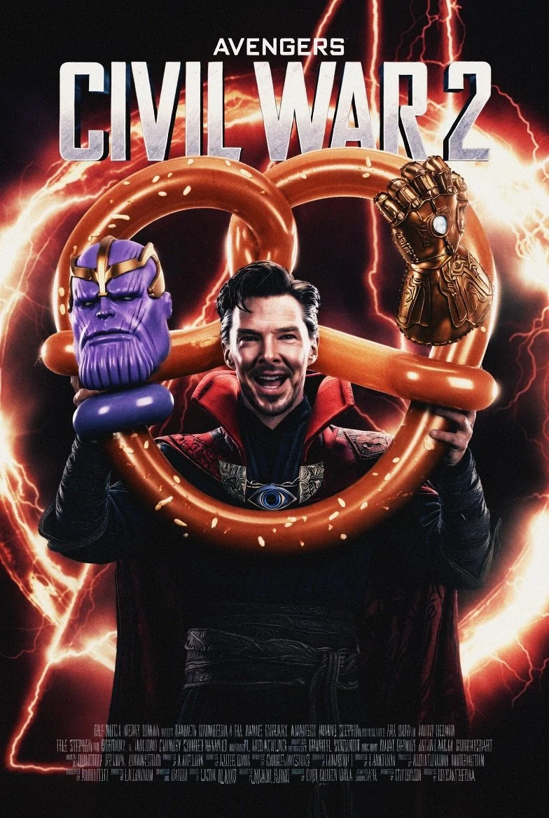 Meme-Satire eines Filmposters des fiktiven Films "Avengers: Civil War 2". KI-Parodie aus Das Letzte Wiki.