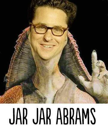 Meme-Fotomontage zeigt Regisseur J.J. Abrams als Jar Jar Binks aus Star Wars. Bild aus dem satirischen Lexikon Das Letzte Wiki.